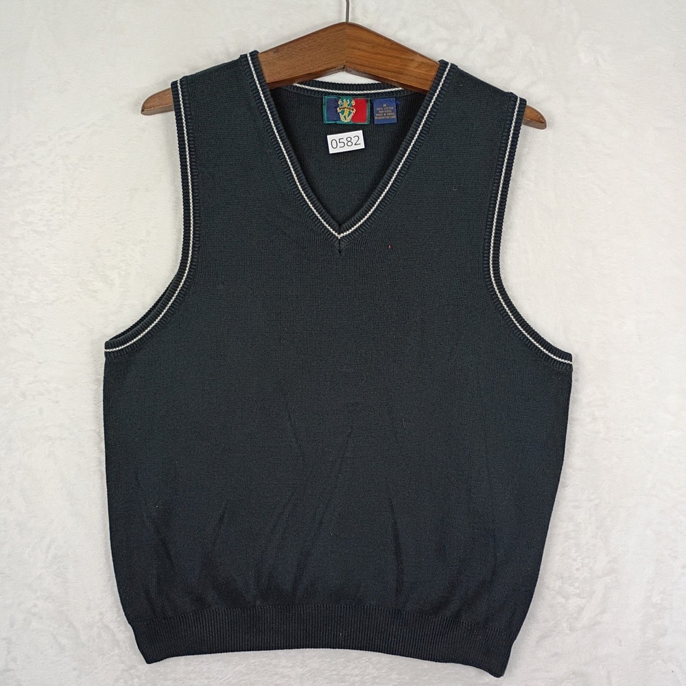 Sunice Sweater Vest Mens M Golf V-Neck Cotton Knit Preppy Retro 90s Vintage